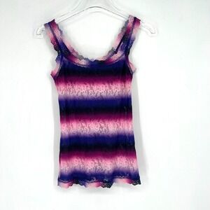 Hanky Panky‎ Lace Tank Top Womens S Striped Purple Pink Stretchy 90s Y2K